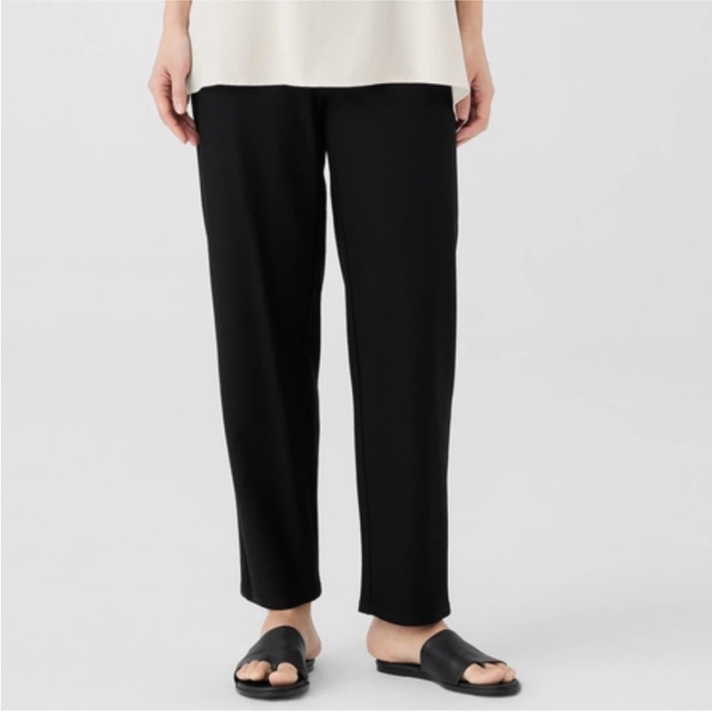 Eileen Fisher Black Straight Leg Stretch Crepe Pants Sz Large Lagenlook